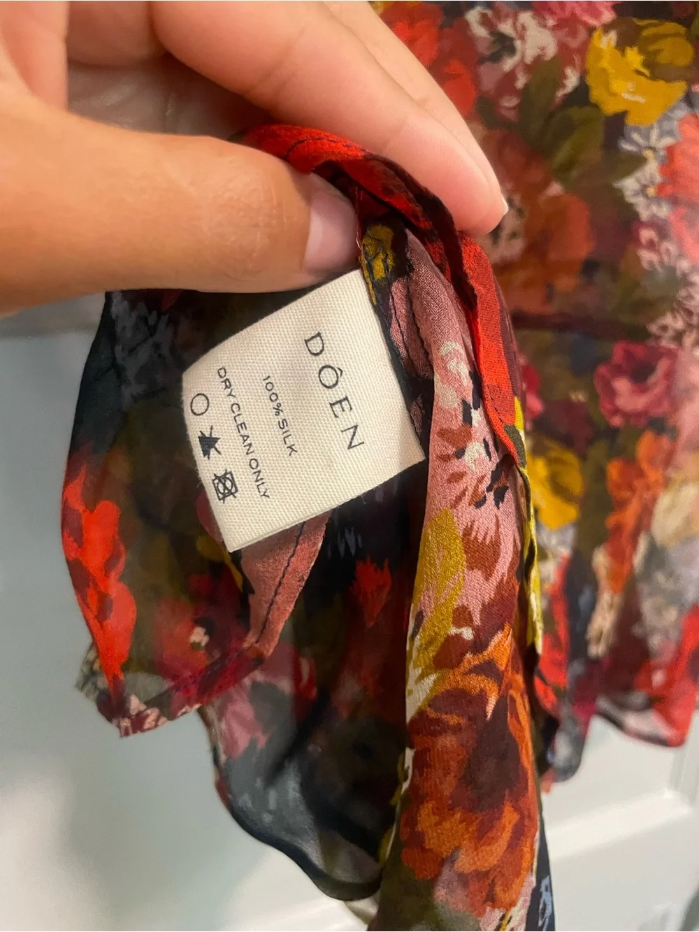 Doen Sheer Floral Ruffle Blouse - Red, Olive, Mustard
